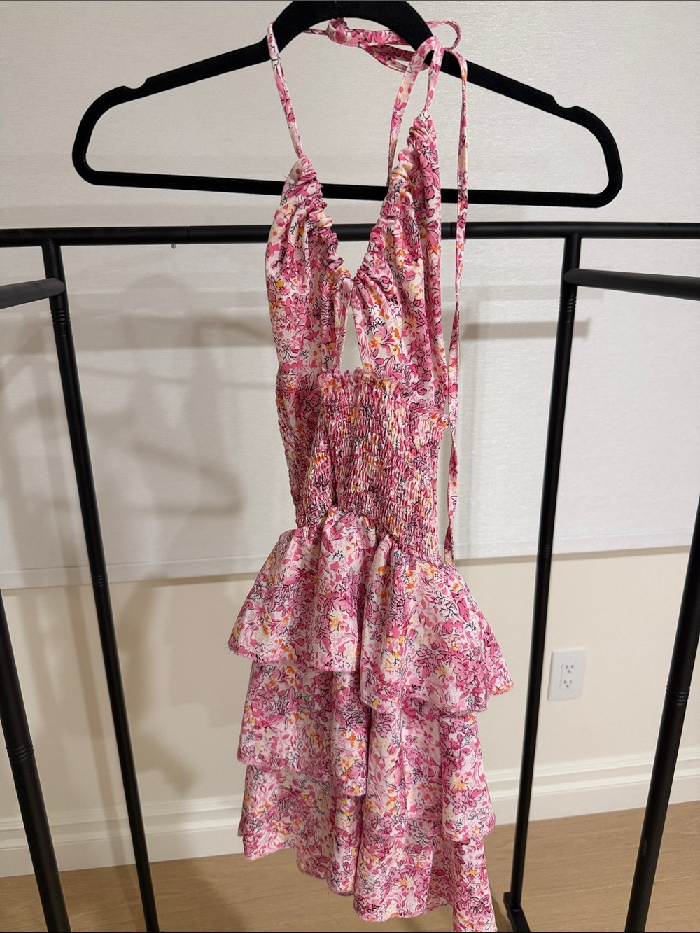 SHEIN Pink Floral Ruffled Mini Dress
